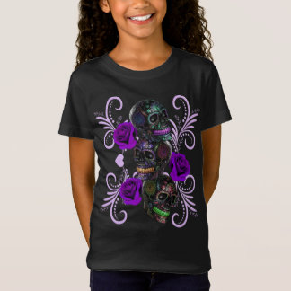 Camiseta Triple Día Negro De Los Cránulos Muertos Rosas Mor