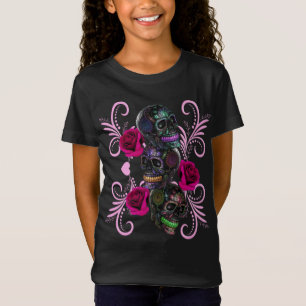 Camiseta Triple Día Negro De Los Cránulos Muertos Rosas Ros