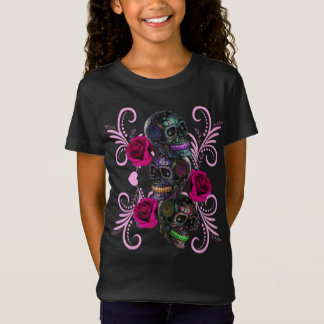 Camiseta Triple Día Negro De Los Cránulos Muertos Rosas Ros