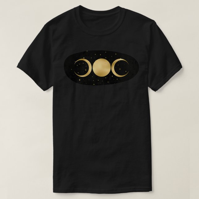Camiseta Triple diosa en estrellas de oro en negro (Diseño del anverso)