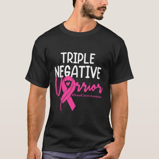 Camiseta Triple Guerrero Negativo Cáncer de Mama Cinta Rosa (Anverso)