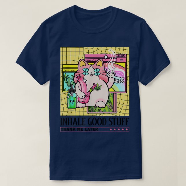 Camiseta Trippy Weed Kitty Cat CBD Glitch Pastel Bong Joint (Diseño del anverso)