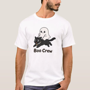 Camiseta Tripulación Boo Gato Negro Montando Fantasma Lindo