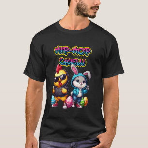 Camiseta Tripulación de Hip-Hop Conejo de Pascua Pollo Huev
