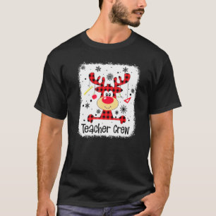 Camiseta Tripulación de maestras Cute Red Plaid Reindeer Sn