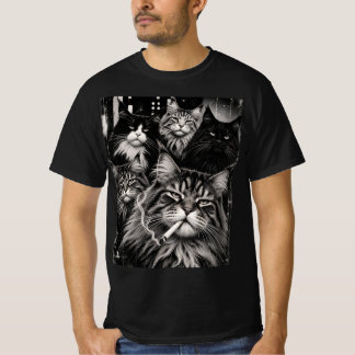 Camiseta Tripulación Maine Coon Arte de gato grunge en blan