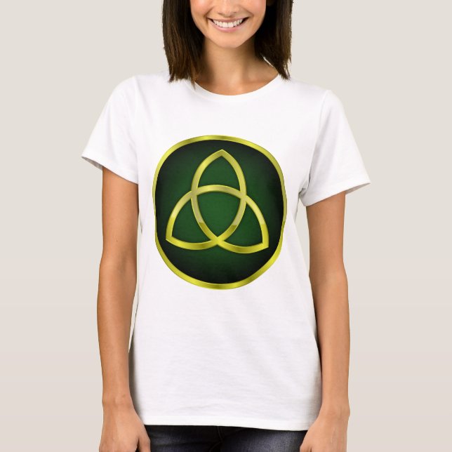 Camiseta triquetra de oro y verde (Anverso)