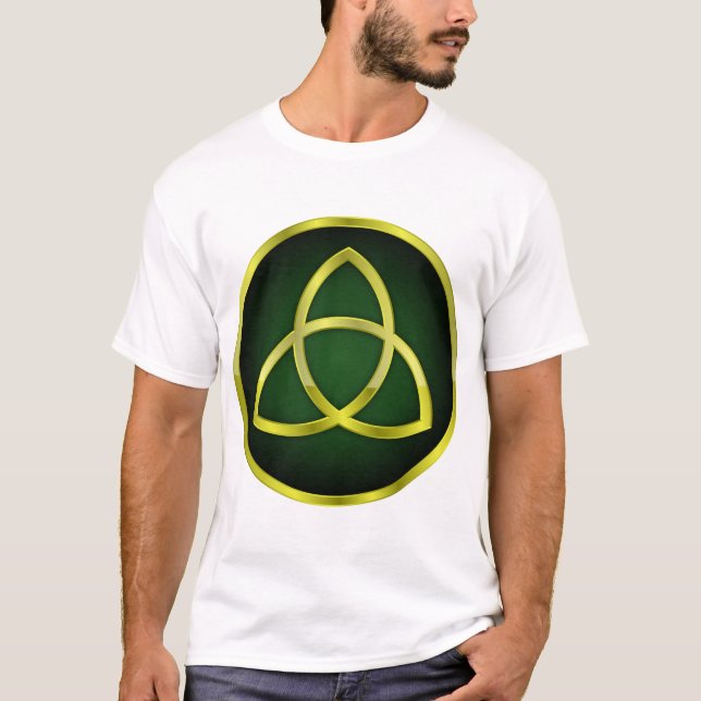 Camiseta triquetra de oro y verde (Anverso)