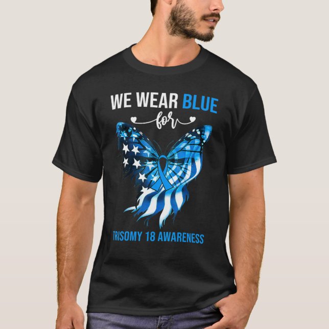 Camiseta Trisomía 18 Conciencia 4 de julio Mariposa Azul (Anverso)