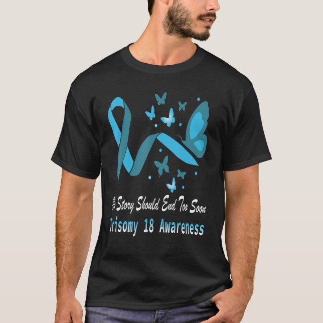 Camiseta Trisomy 18 Awareness Butterfly Support Light Blue  (Anverso)