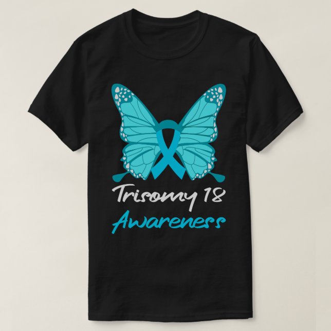 Camiseta Trisomy 18 Conciencia Apoyo a la mariposa (Diseño del anverso)