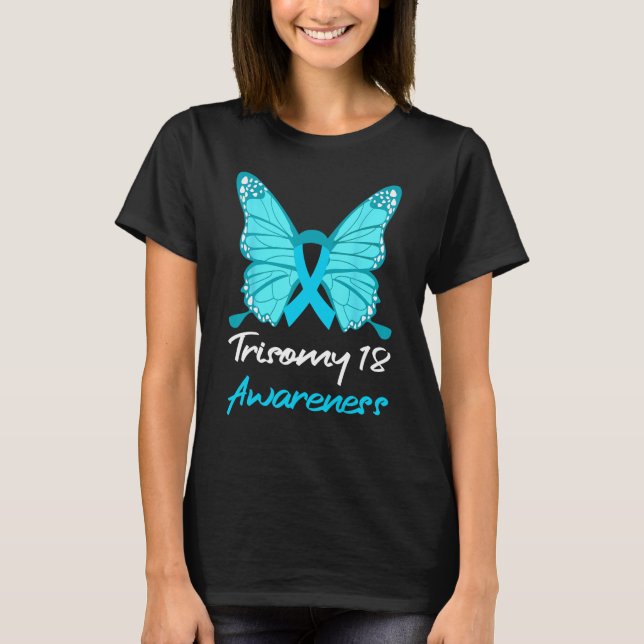 Camiseta Trisomy 18 Conciencia Mariposa Soporte Luz Azul (Anverso)