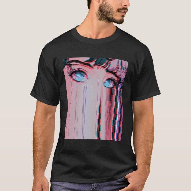 Camiseta Triste Anime Chica Vaporwave Estética Anime Ojos O (Anverso)