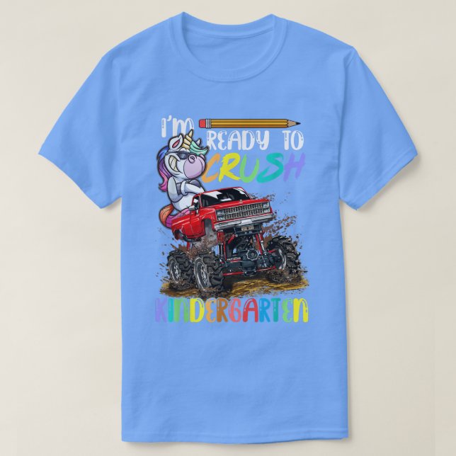 Camiseta Triste Camión De Monstruo De Unicornio De Kinderga (Diseño del anverso)