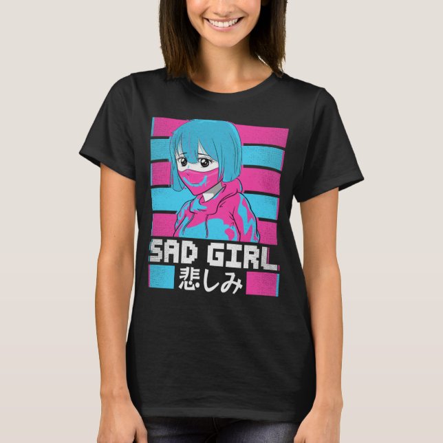 Camiseta Triste Chica japonés anti soplo suave social vapor (Anverso)
