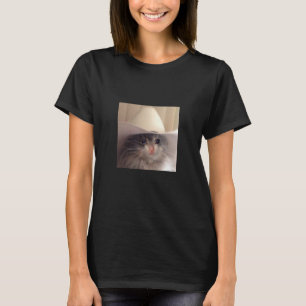 Camiseta Triste gato Gorra de vaquero meme gracioso Chiste