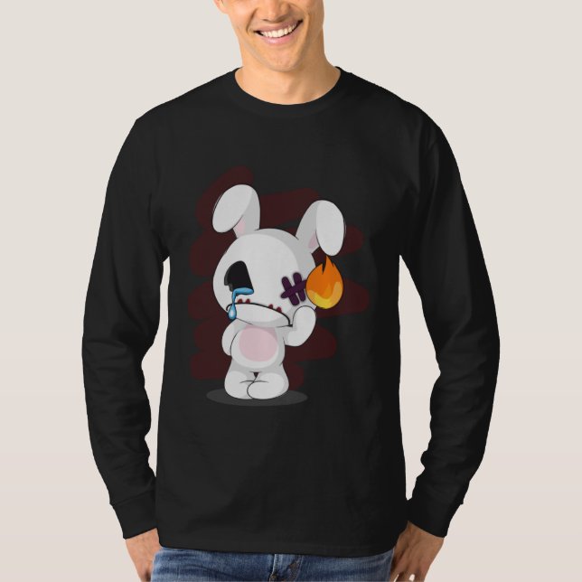 Camiseta Triste Gótico de conejito blanco roto y espeluznan (Anverso)