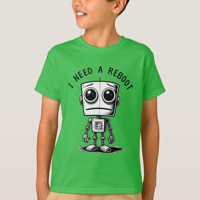 Camiseta Triste Robot - Necesito Reiniciar (Anverso)