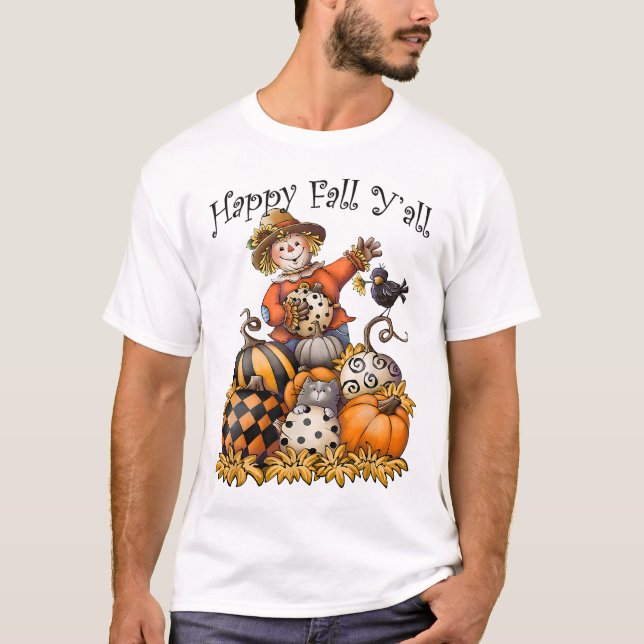 Camiseta Tristeza Feliz otoño y calabaza Acción de Gracias  (Anverso)