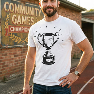 Camiseta Trofeo Dibujado a Mano Retro Premio en Blanco y Ne