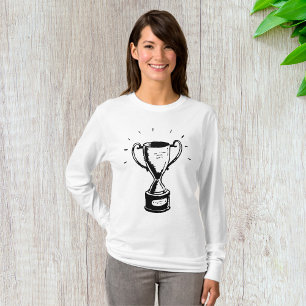 Camiseta Trofeo Dibujado a Mano Retro Premio en Blanco y Ne