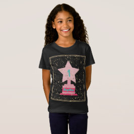 Camiseta Trofeo y nombre estrella rosa negra Girly moderna