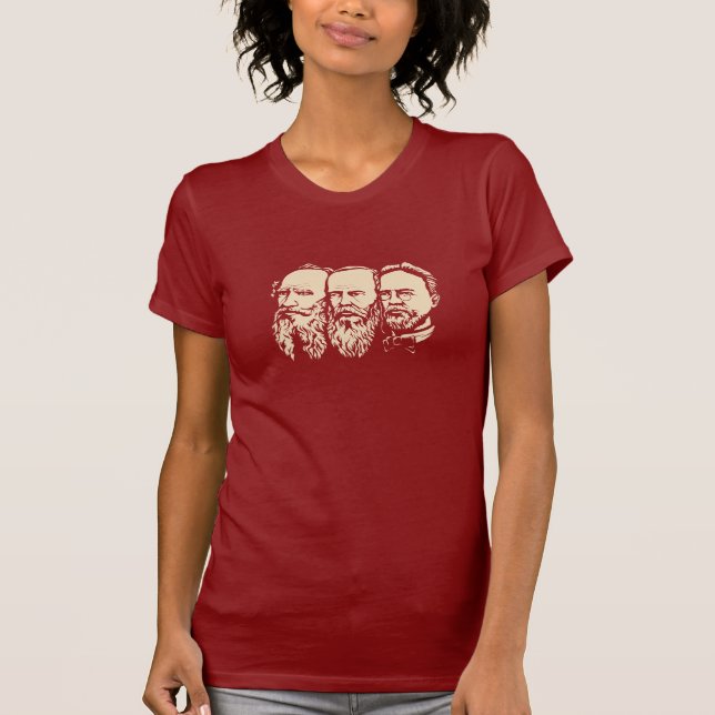 Camiseta Troika rusa: Tolstoy, Dostoevsky, Chéjov (Anverso)