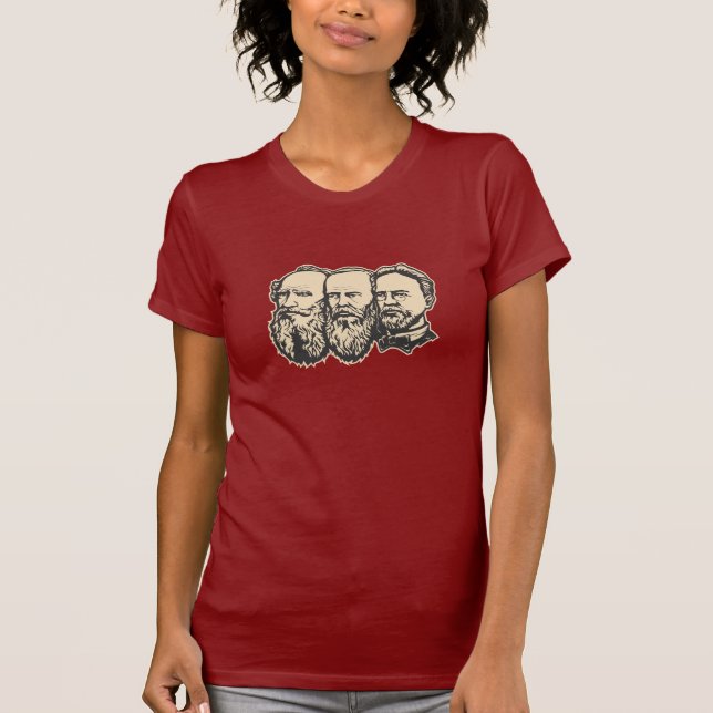 Camiseta Troika rusa: Tolstoy, Dostoevsky, Chekhov (Anverso)