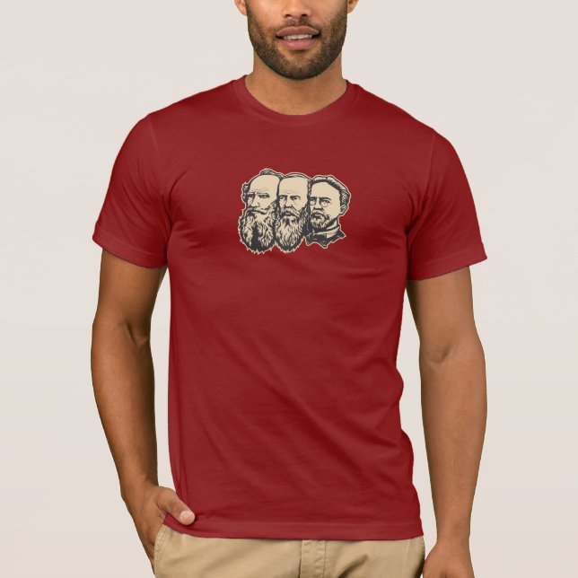 Camiseta Troika rusa: Tolstoy, Dostoevsky, Chekhov (Anverso)