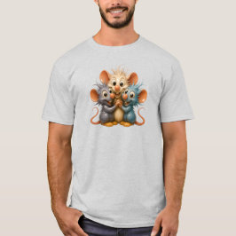 Camiseta Trois souris en porcelaine, mignon trio réaliste.