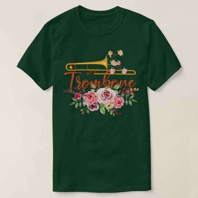 Camiseta Trombón de música de flor Chica (Diseño del anverso)