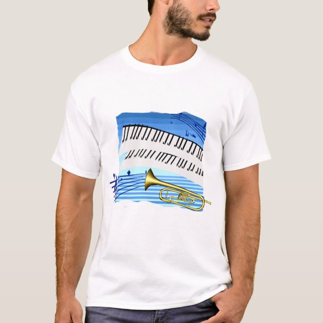 Camiseta Trompeta y teclado, música azul del gráfico del (Anverso)