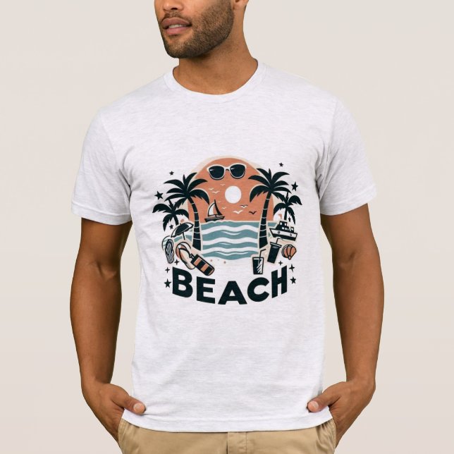 Camiseta Tropical Beach Palm Trees & Sunset (Anverso)