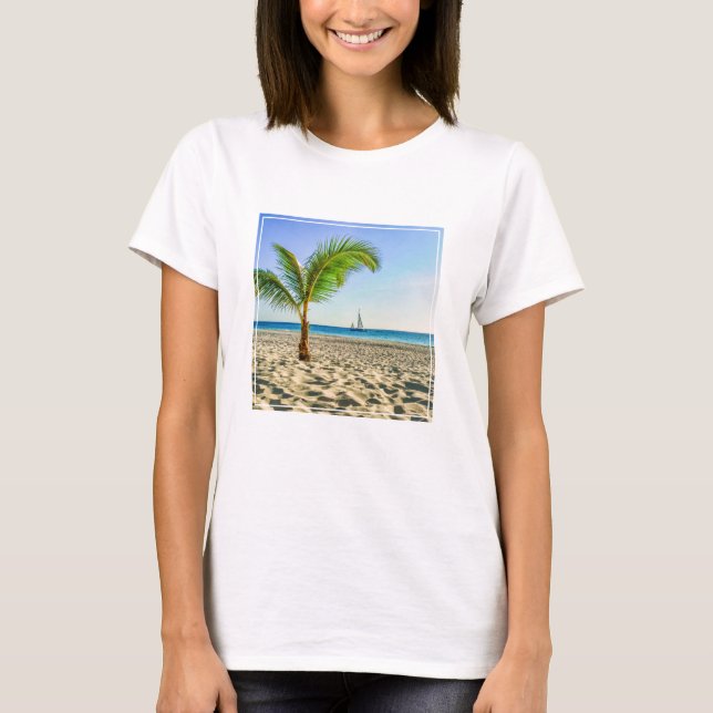 Camiseta Tropical Beaches | Sailboat, Palm Tree, Aruba (Anverso)