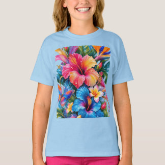 Camiseta Tropical Colorido Patrón Floral de Hibisco Camiset
