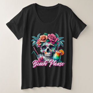 Camiseta tropical de cráneo de gran tamaño Beach P