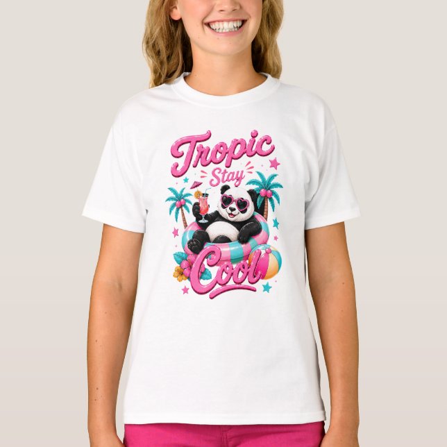Camiseta tropical de niña Panda Stay Cool (Anverso)