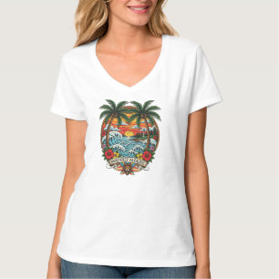 Camiseta Tropical de Palma de Monterey con Ola y T