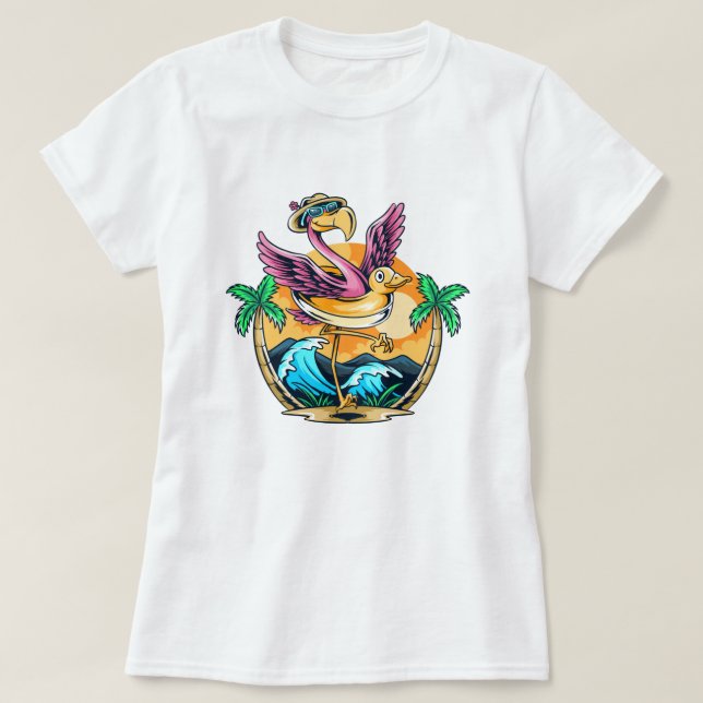 Camiseta Tropical Flamingo Funny Beach (Diseño del anverso)