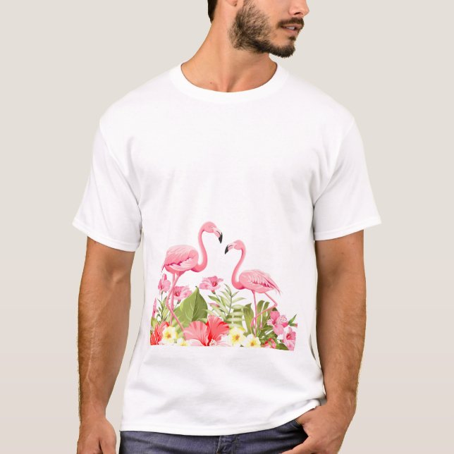 Camiseta Tropical Flowers And Flamingos (Anverso)