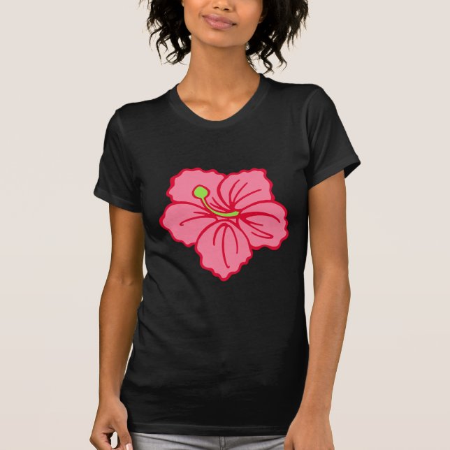 Camiseta tropical hawaiana de flores rosadas arrib (Anverso)