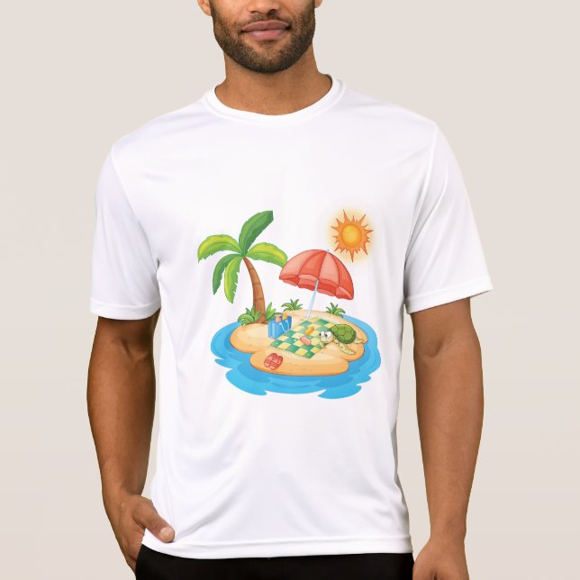 Camiseta Tropical Island Beach Turtle Palm Tree Picnic (Anverso)
