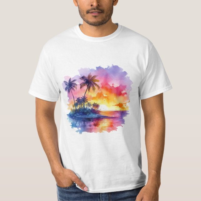 Camiseta Tropical island landscape at dusk (Anverso)