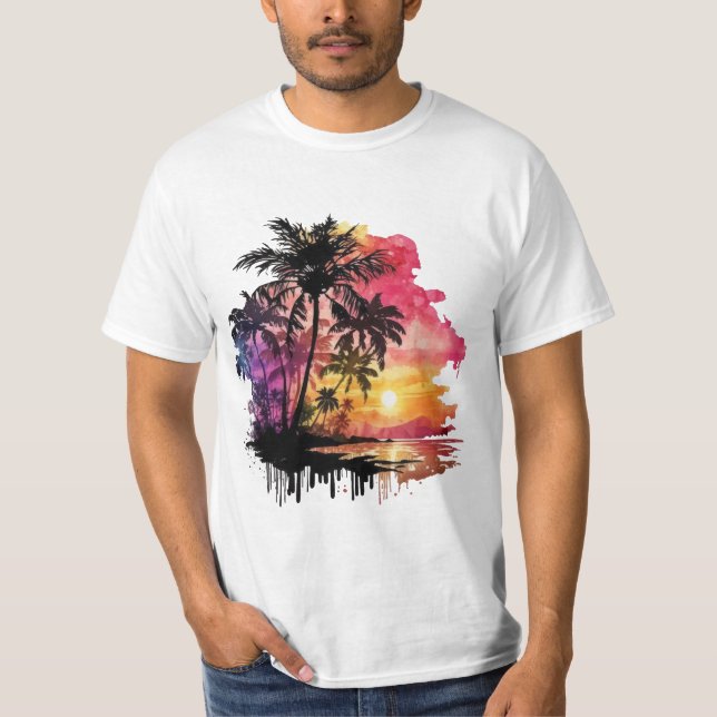 Camiseta Tropical island landscape at dusk (Anverso)