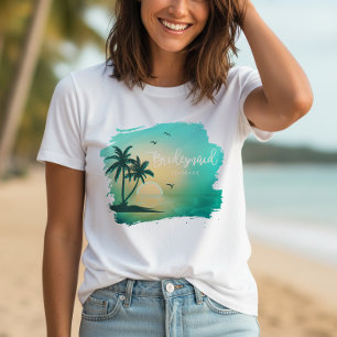 Camiseta Tropical Isle Sunrise Dama Teal ID581