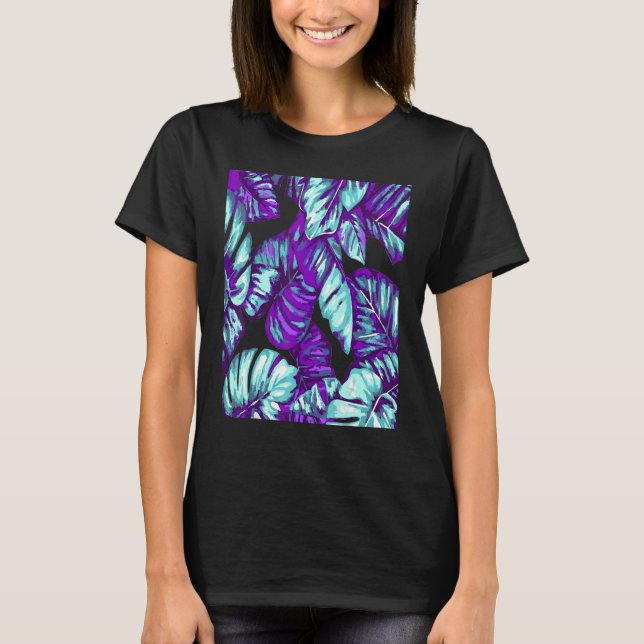 Camiseta Tropical Leaves Of Banana and Monstera Blue Pink C (Anverso)