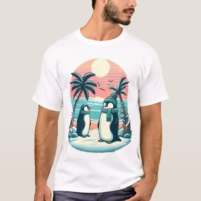 Camiseta Tropical Penguins – Winter Vacation Vibes (Anverso)