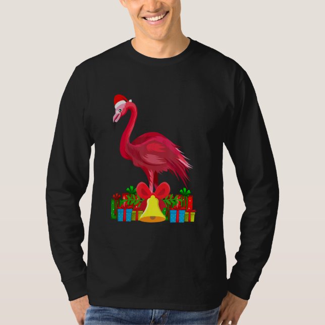 Camiseta Tropical Pink Flamingo Christmas with Decorations (Anverso)