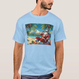 Camiseta Tropical Santa Beach Christmas Flat Holiday Card