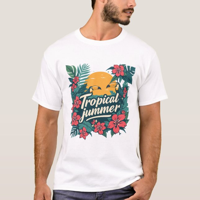 Camiseta Tropical Summer Vibes T-Shirt – Retro Jungle Desig (Anverso)